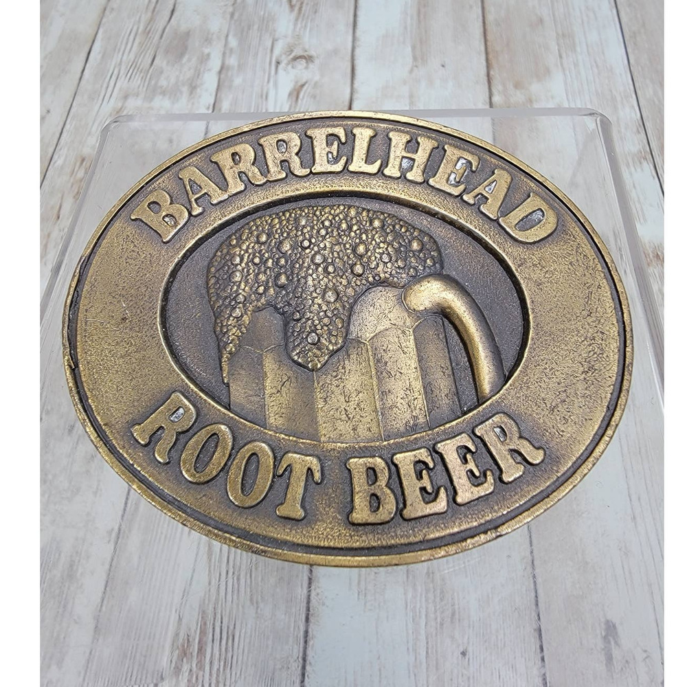 Vintage Aged Brass BarrelHead Root Beer Belt Buckle 1976